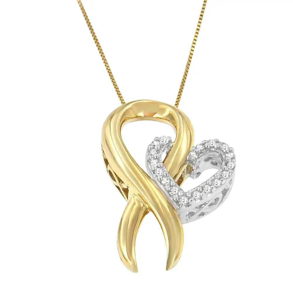 10k Yellow Gold and.925 Sterling Silver 1/10 Cttw Diamond Heart Pendant Necklace (h-i I1-i2) - Fine Jewelry us Direct