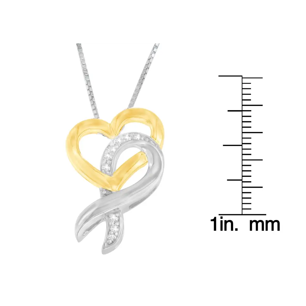 10k Yellow Gold and.925 Sterling Silver 1/20 Cttw Diamond Ribbon-heart Pendant Necklace (h-i I1-i2) - Fine Jewelry