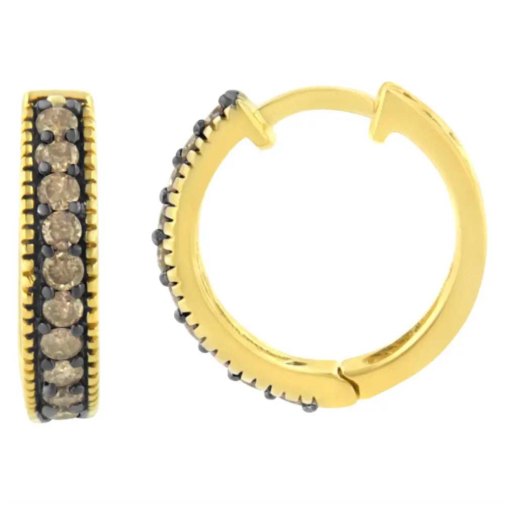 10k Yellow Gold and Black Rhodium 1/2 Cttw Lattice Back Cutout Round-cut Diamond Hoop Earring (j-k Color I1-i2 Clarity)