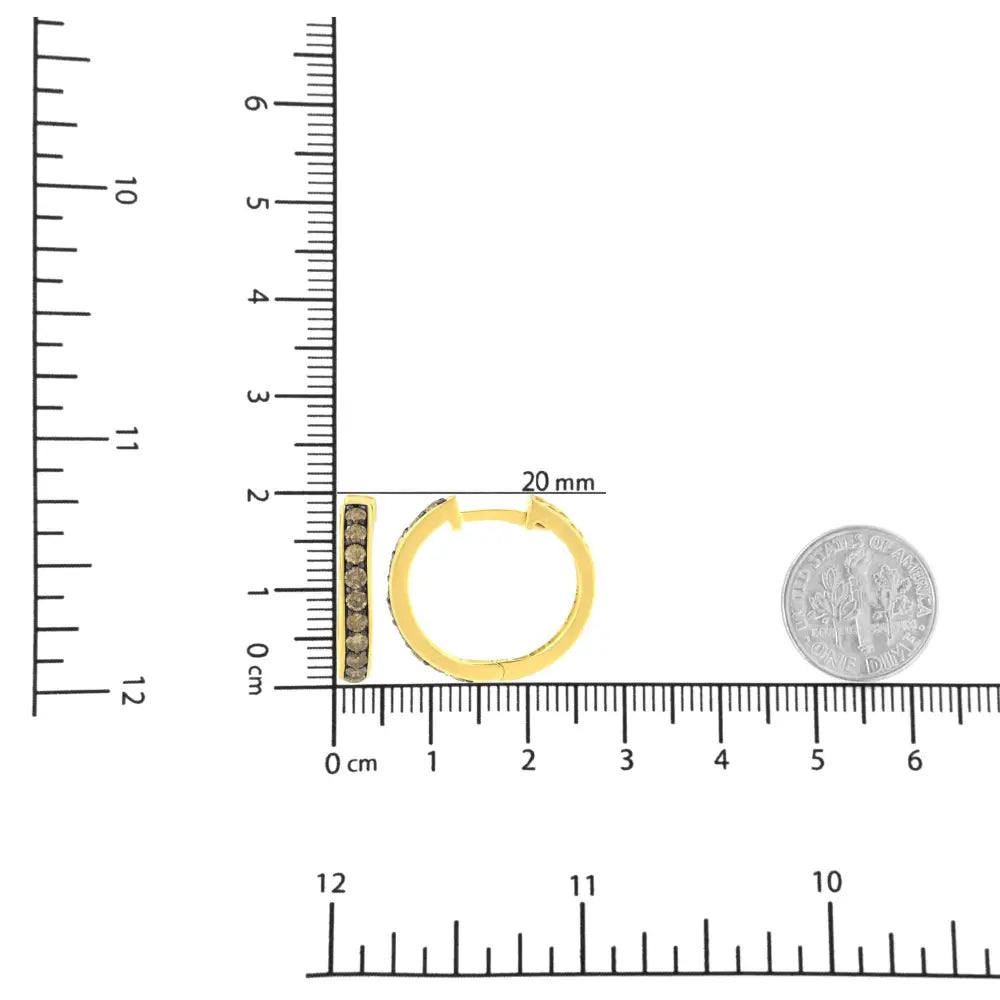 10k Yellow Gold and Black Rhodium Plated 1.0 Cttw Round-cut Diamond Hoop Earrings (champagne Color I1-i2 Clarity)