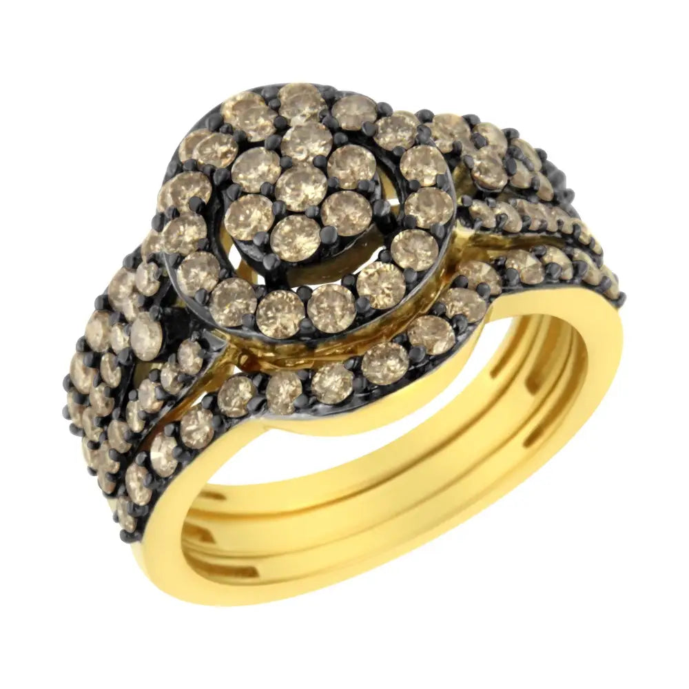 10k Yellow Gold and Black Rhodium Plated.925 Sterling Silver 1 3/5 Round-cut Diamond Cocktail Ring (j-k Color I1-i2