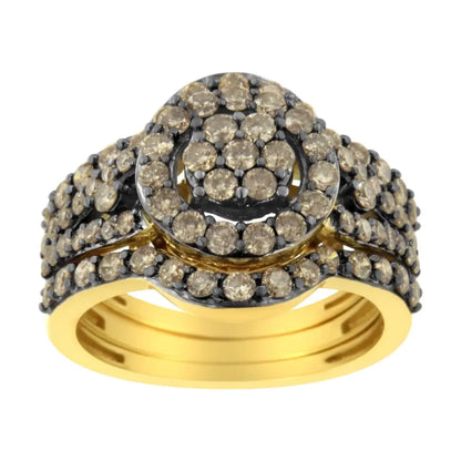 10k Yellow Gold and Black Rhodium Plated.925 Sterling Silver 1 3/5 Round-cut Diamond Cocktail Ring (j-k Color I1-i2