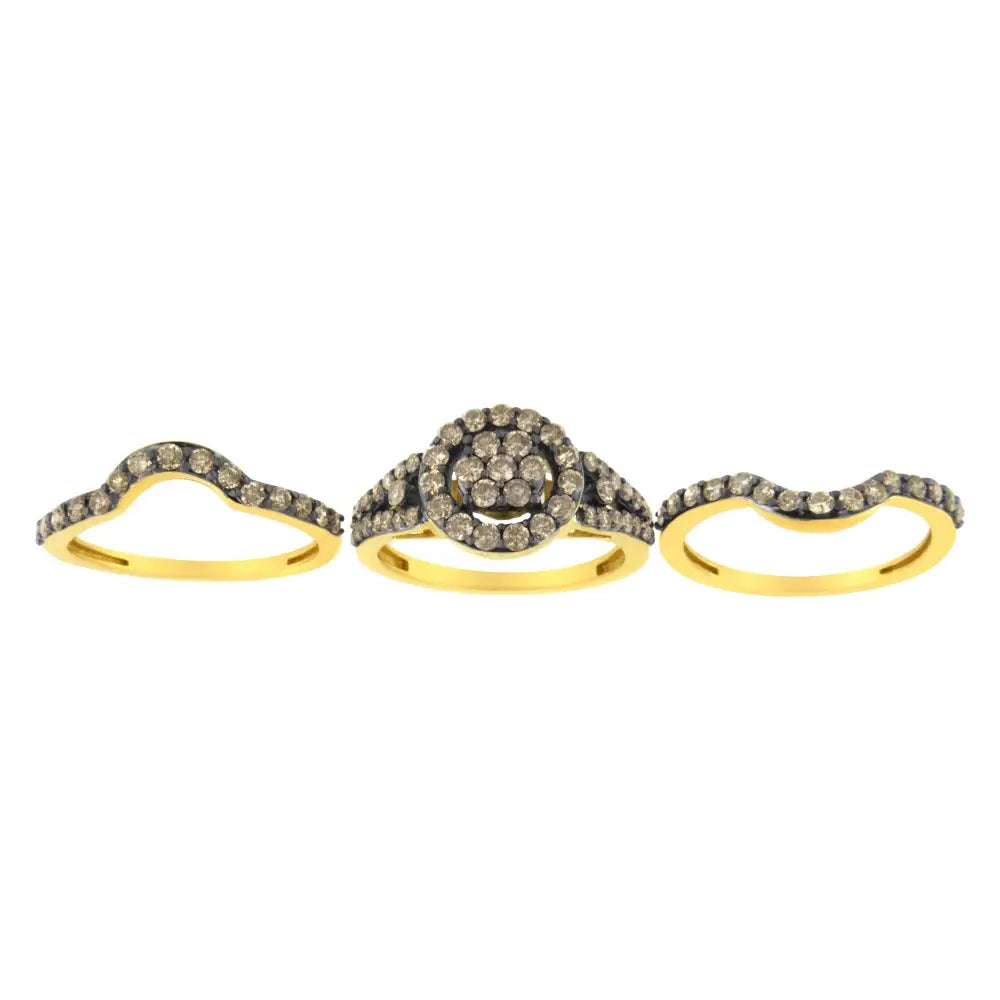 10k Yellow Gold and Black Rhodium Plated.925 Sterling Silver 1 3/5 Round-cut Diamond Cocktail Ring (j-k Color I1-i2