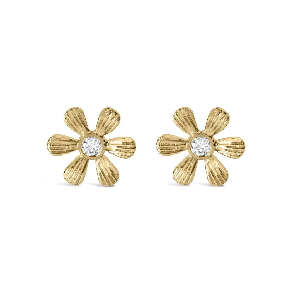 10k Yellow Gold Bezel Set Diamond Accent Hammered Finish Floral Stud Earrings (i-j Color I1-i2 Clarity) - Fine Jewelry