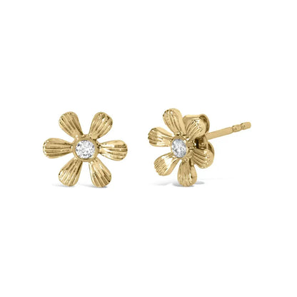 10k Yellow Gold Bezel Set Diamond Accent Hammered Finish Floral Stud Earrings (i-j Color I1-i2 Clarity) - Fine Jewelry