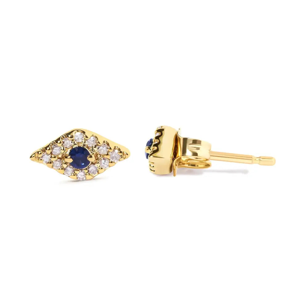 10k Yellow Gold Blue Sapphire and Diamond Accent Evil Eye Stud Earring (h-i Color I1-i2 Clarity) - Fine Jewelry