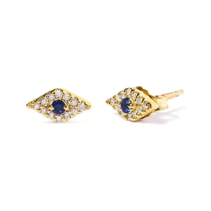 10k Yellow Gold Blue Sapphire and Diamond Accent Evil Eye Stud Earring (h-i Color I1-i2 Clarity) - Fine Jewelry