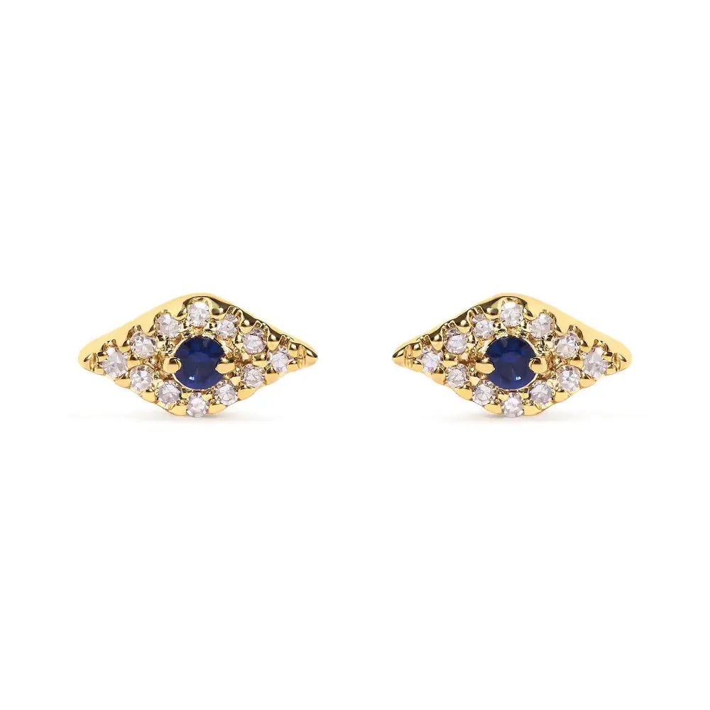 10k Yellow Gold Blue Sapphire and Diamond Accent Evil Eye Stud Earring (h-i Color I1-i2 Clarity) - Fine Jewelry