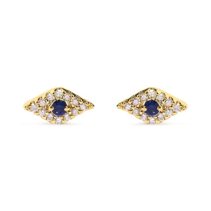 10k Yellow Gold Blue Sapphire and Diamond Accent Evil Eye Stud Earring (h-i Color I1-i2 Clarity) - Fine Jewelry