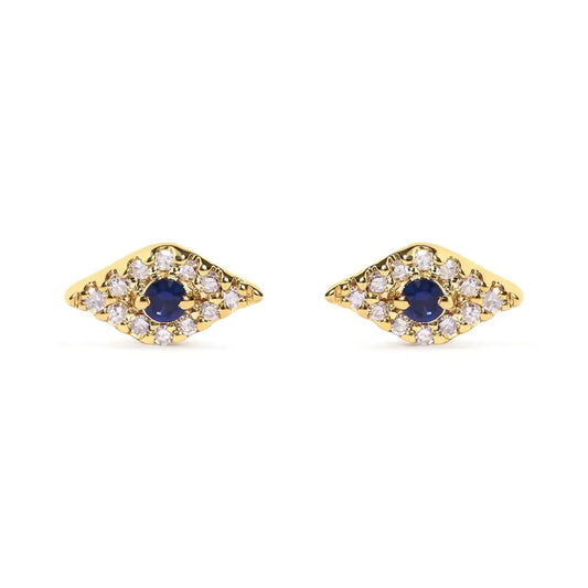 10k Yellow Gold Blue Sapphire and Diamond Accent Evil Eye Stud Earring (h-i Color I1-i2 Clarity) - Fine Jewelry