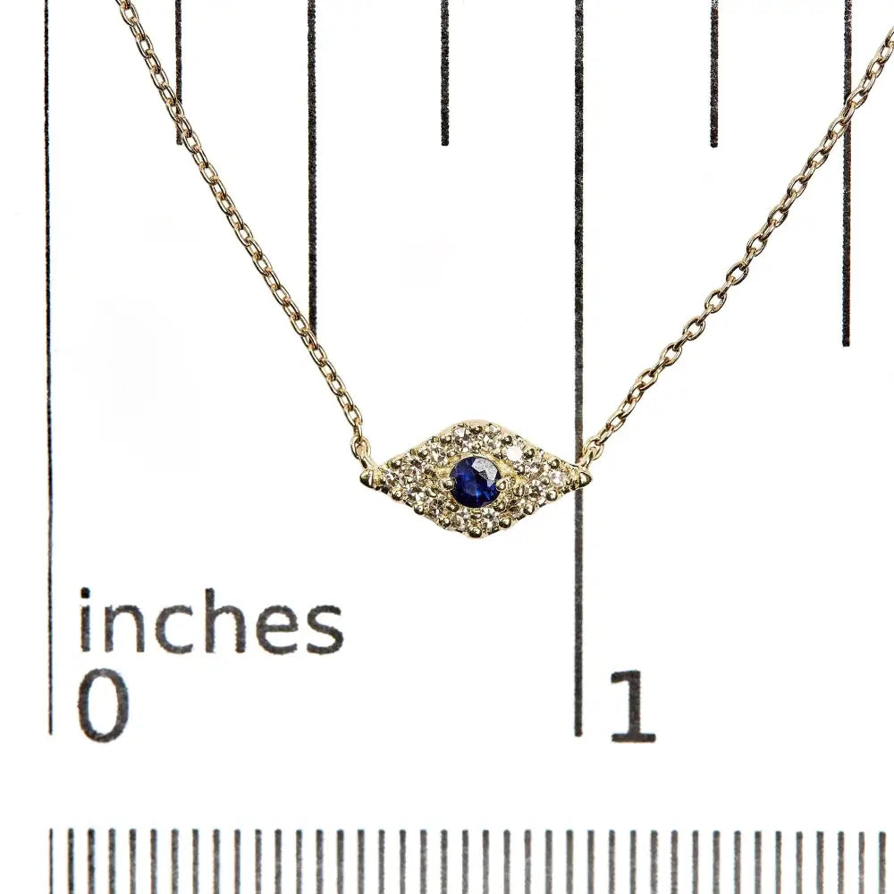 10k Yellow Gold Blue Sapphire and Diamond Accented Evil Eye 18’’ Inch Pendant Necklace (h-i Color I1-i2 Clarity)