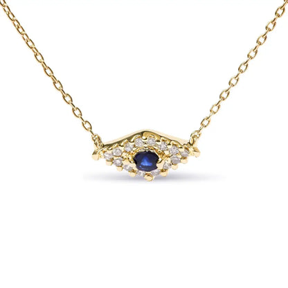 10k Yellow Gold Blue Sapphire and Diamond Accented Evil Eye 18’’ Inch Pendant Necklace (h-i Color I1-i2 Clarity)