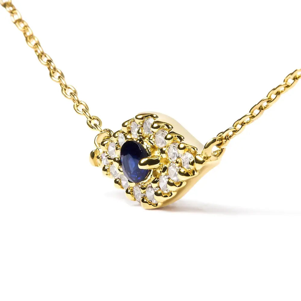 10k Yellow Gold Blue Sapphire and Diamond Accented Evil Eye 18’’ Inch Pendant Necklace (h-i Color I1-i2 Clarity)