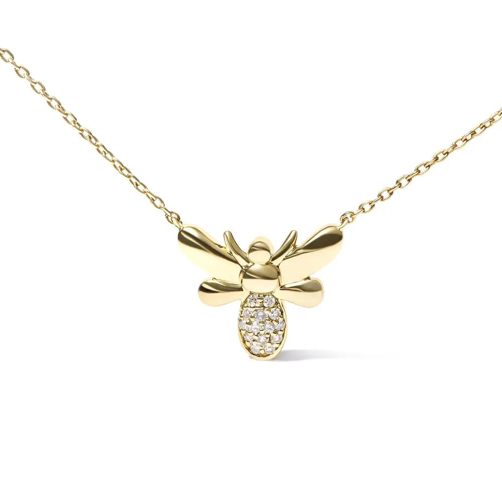 10k Yellow Gold Diamond Accented Bumble Bee Pendant 18’’ Inch Necklace (h-i Color I1-i2 Clarity) - Fine Jewelry