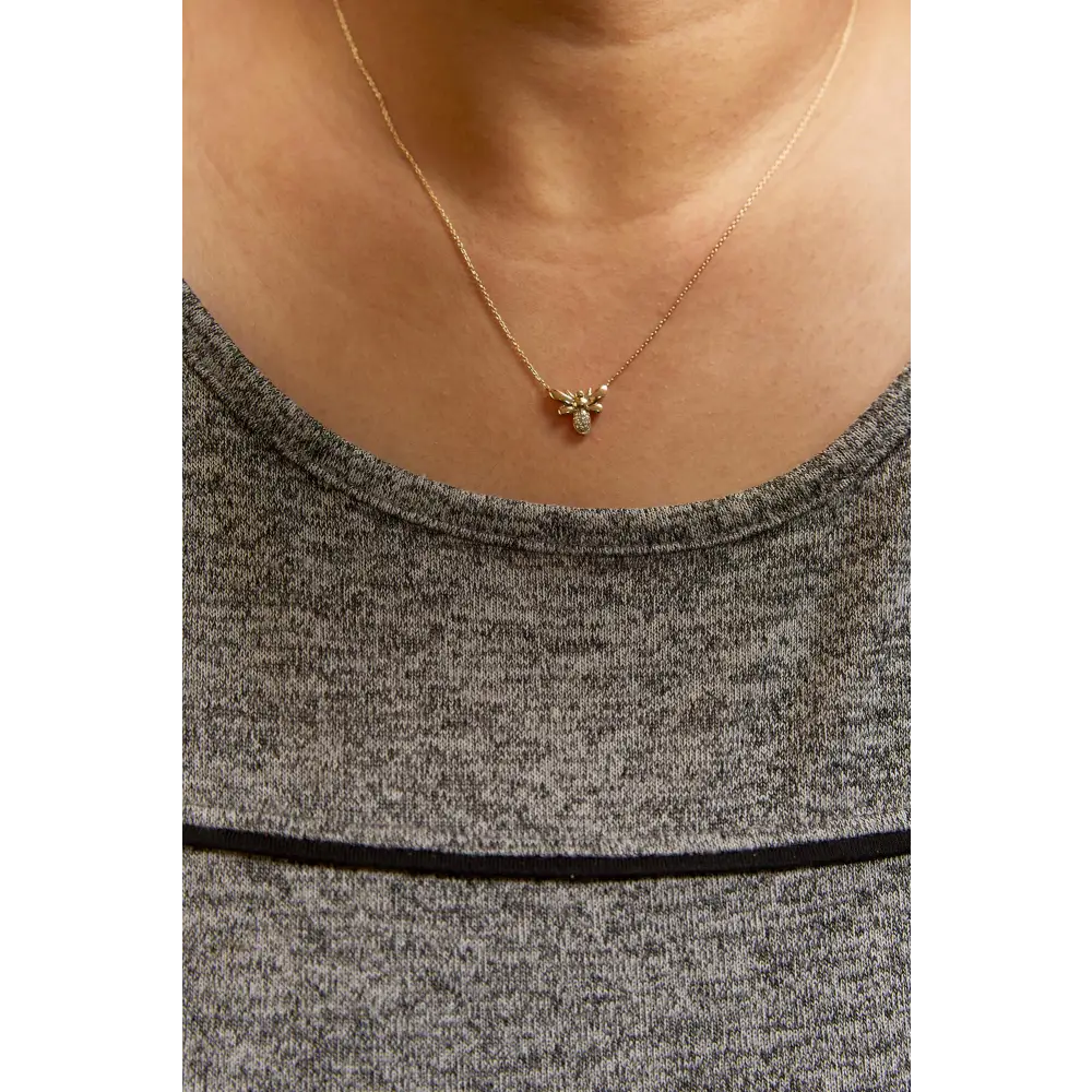 10k Yellow Gold Diamond Accented Bumble Bee Pendant 18’’ Inch Necklace (h-i Color I1-i2 Clarity) - Fine Jewelry