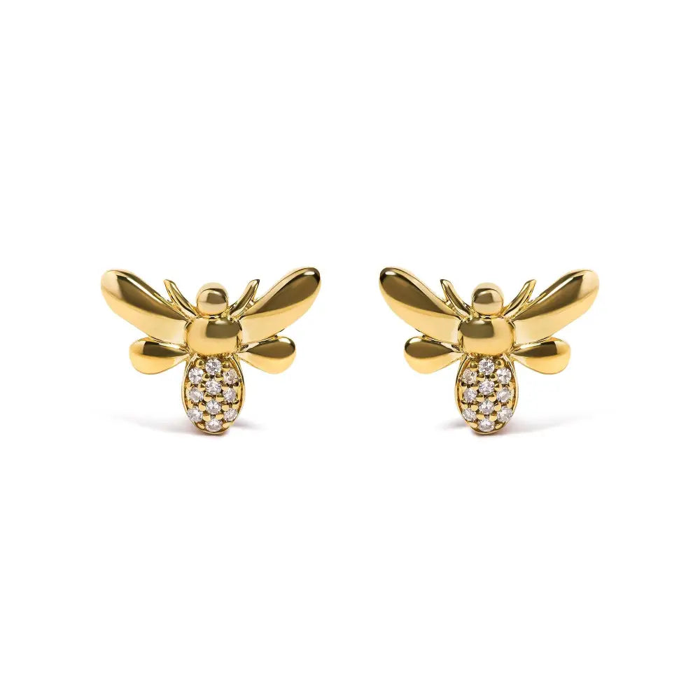 10k Yellow Gold Diamond Accented Bumble Bee Stud Earring (h-i Color I1-i2 Clarity) - Fine Jewelry us Direct