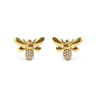 10k Yellow Gold Diamond Accented Bumble Bee Stud Earring (h-i Color I1-i2 Clarity) - Fine Jewelry us Direct