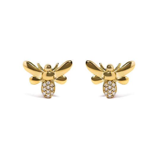 10k Yellow Gold Diamond Accented Bumble Bee Stud Earring (h-i Color I1-i2 Clarity) - Fine Jewelry us Direct