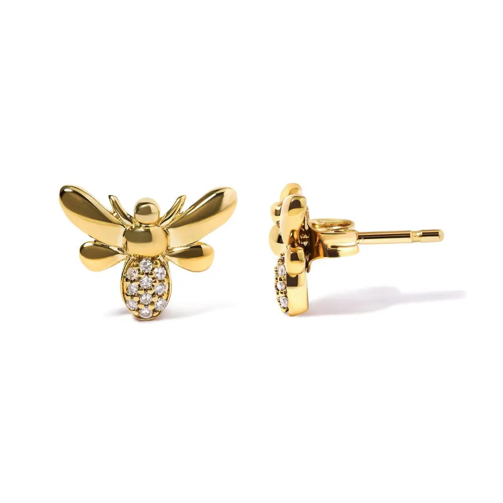 10k Yellow Gold Diamond Accented Bumble Bee Stud Earring (h-i Color I1-i2 Clarity) - Fine Jewelry us Direct