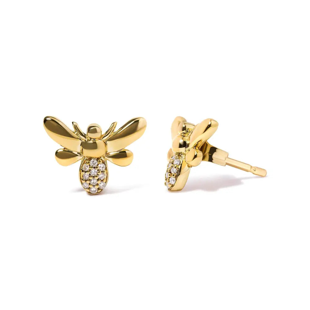 10k Yellow Gold Diamond Accented Bumble Bee Stud Earring (h-i Color I1-i2 Clarity) - Fine Jewelry us Direct