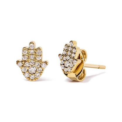 10k Yellow Gold Diamond Accented Hamsa Stud Earrings (h-i Color I1-i2 Clarity) - Fine Jewelry us Direct