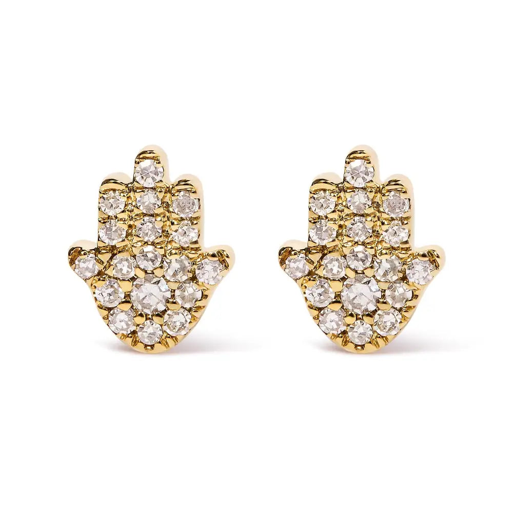 10k Yellow Gold Diamond Accented Hamsa Stud Earrings (h-i Color I1-i2 Clarity) - Fine Jewelry us Direct