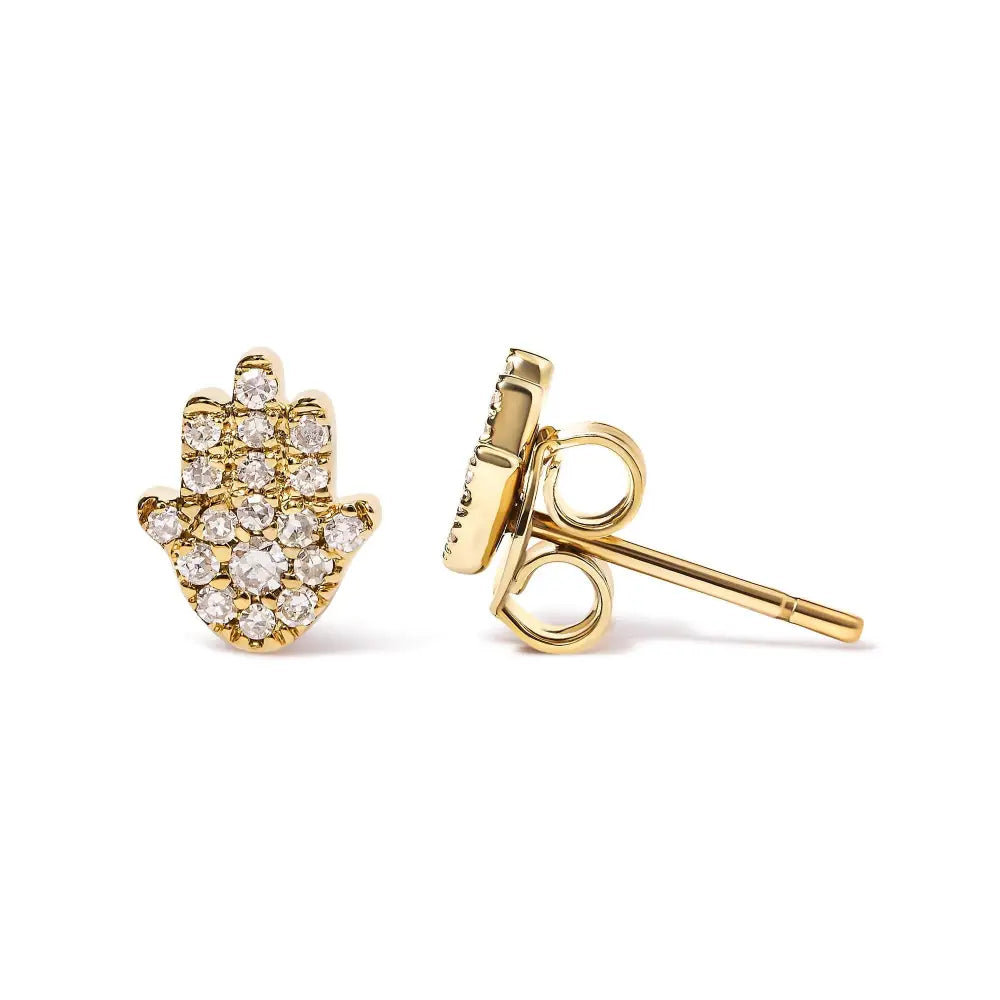 10k Yellow Gold Diamond Accented Hamsa Stud Earrings (h-i Color I1-i2 Clarity) - Fine Jewelry us Direct