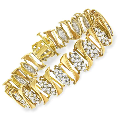 10k Yellow Gold Diamond Cluster Link Tennis Bracelet (7.00cttw I-j Color I2-i3 Clarity)) - Fine Jewelry us Direct