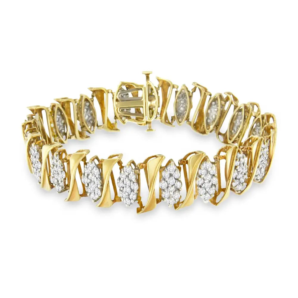 10k Yellow Gold Diamond Cluster Link Tennis Bracelet (7.00cttw I-j Color I2-i3 Clarity)) - Fine Jewelry us Direct