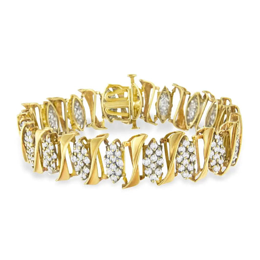 10k Yellow Gold Diamond Cluster Link Tennis Bracelet (7.00cttw I-j Color I2-i3 Clarity)) - Fine Jewelry us Direct