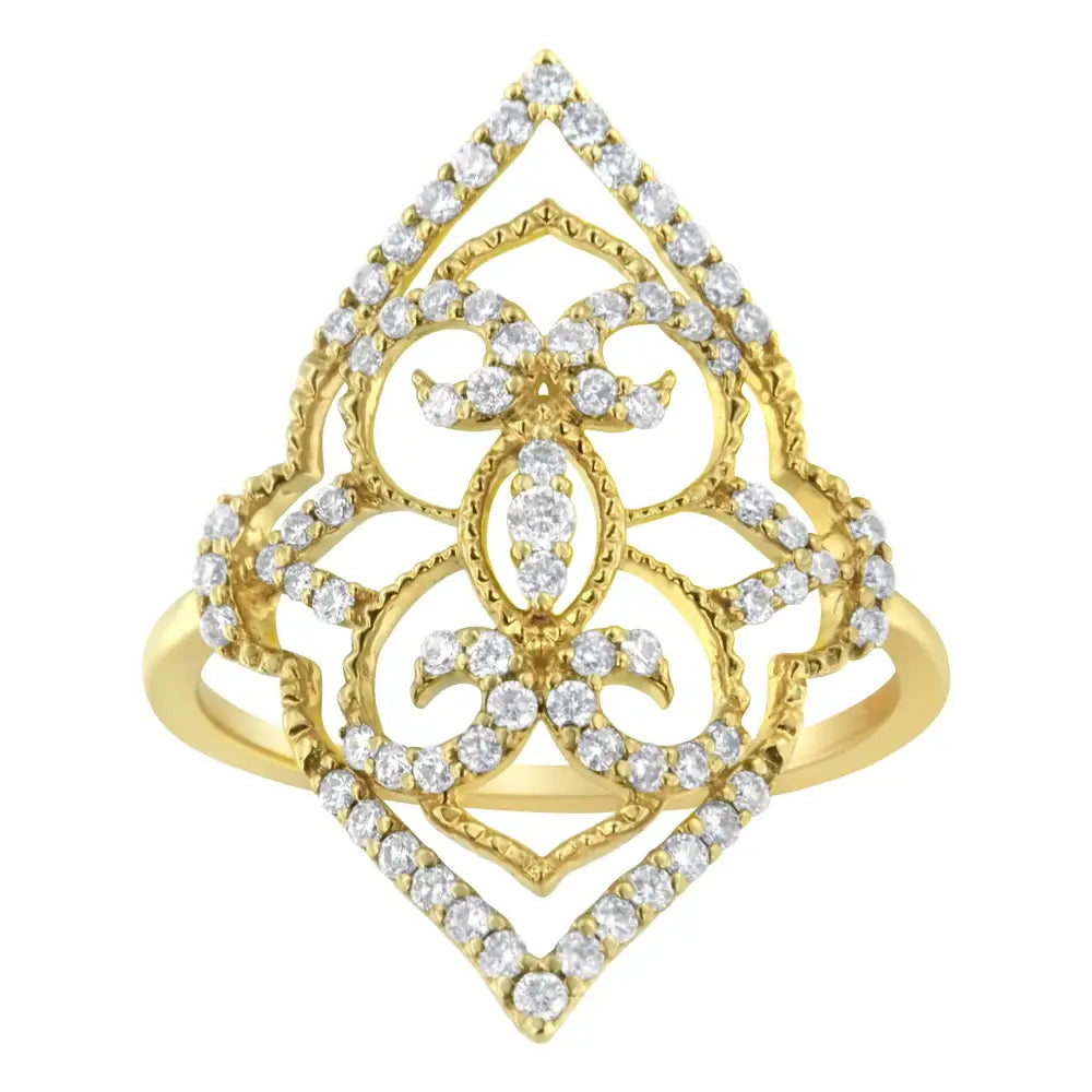 10k Yellow Gold Diamond Cocktail Ring (1/2 Cttw I1-i2 Clarity H-i Color) - 7 - Fine Jewelry us Direct