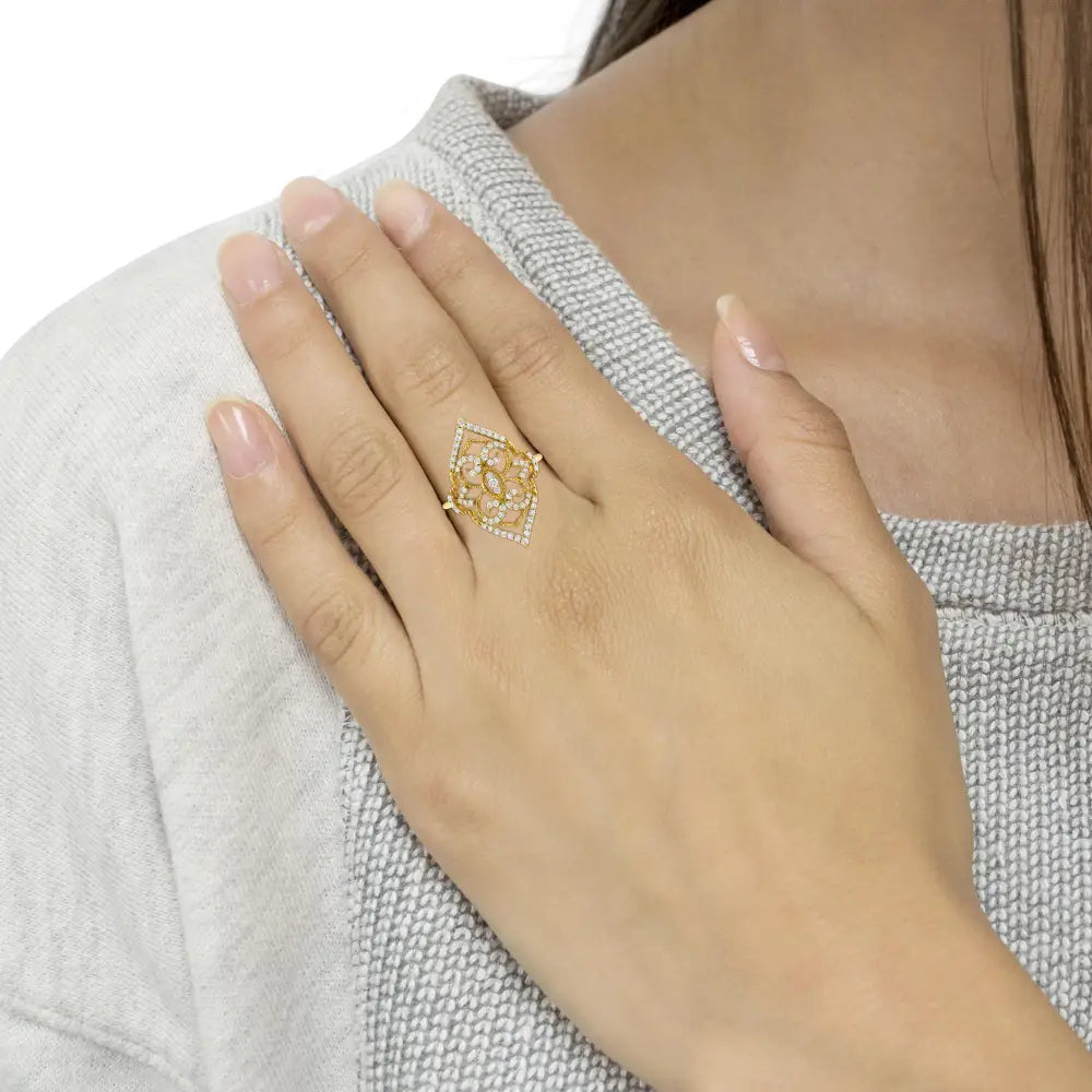 10k Yellow Gold Diamond Cocktail Ring (1/2 Cttw I1-i2 Clarity H-i Color) - 7 - Fine Jewelry us Direct