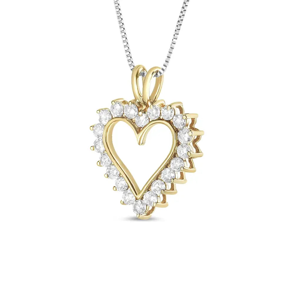 10k Yellow Gold Flash Plated.925 Sterling Silver 1.00 Cttw Round-cut Diamond Open Heart Pendant 18’’ Necklace (l-m