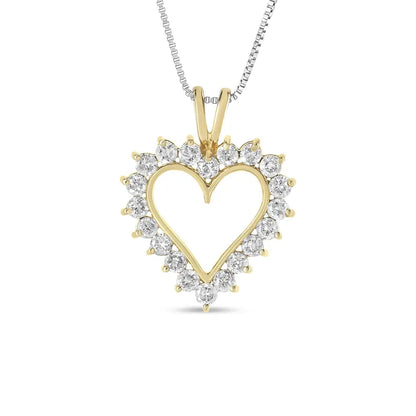 10k Yellow Gold Flash Plated.925 Sterling Silver 1.00 Cttw Round-cut Diamond Open Heart Pendant 18’’ Necklace (l-m