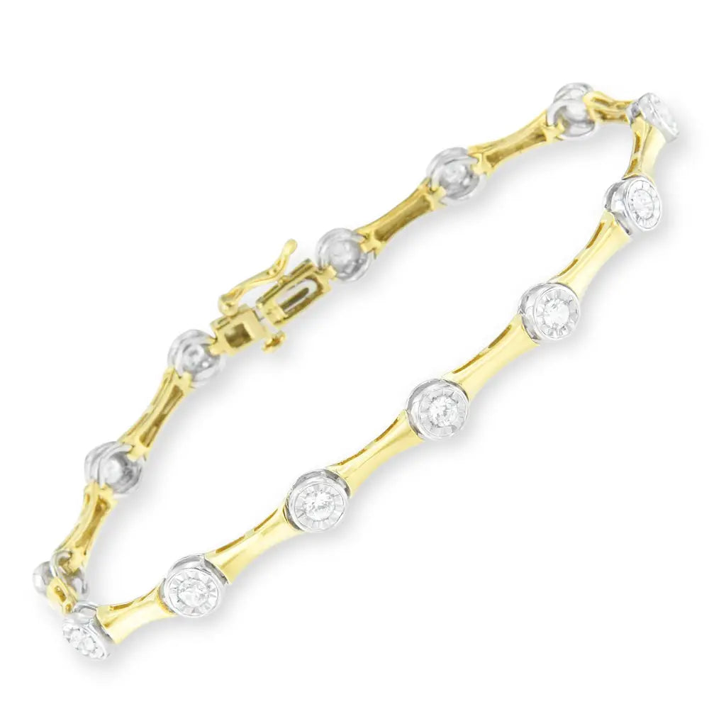 10k Yellow Gold Flashed.925 Sterling Silver 1.0 Cttw Miracle Set Round-cut Diamond Bezel Style Link Bracelet (i-j Color