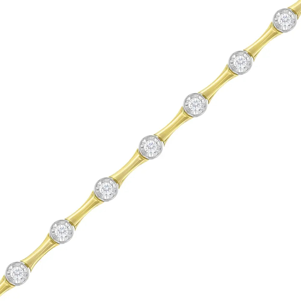 10k Yellow Gold Flashed.925 Sterling Silver 1.0 Cttw Miracle Set Round-cut Diamond Bezel Style Link Bracelet (i-j Color