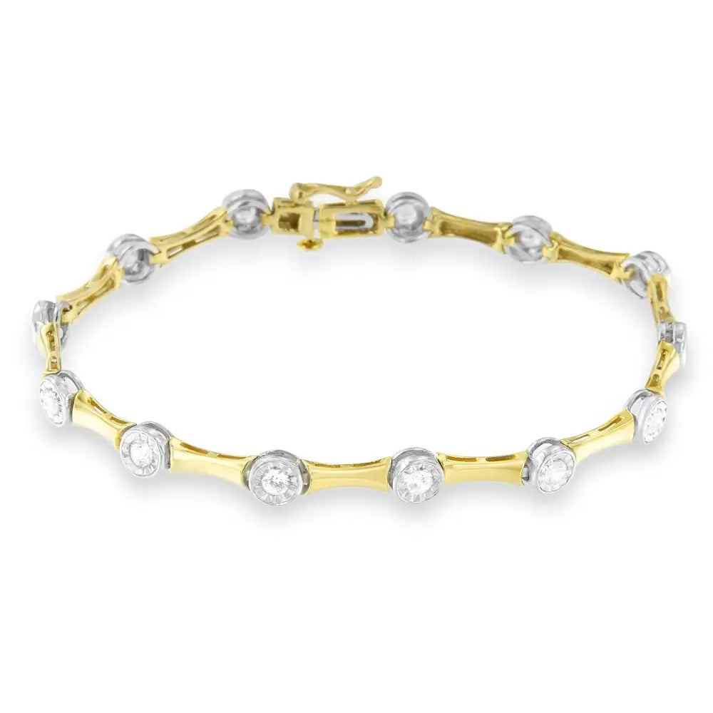 10k Yellow Gold Flashed.925 Sterling Silver 1.0 Cttw Miracle Set Round-cut Diamond Bezel Style Link Bracelet (i-j Color