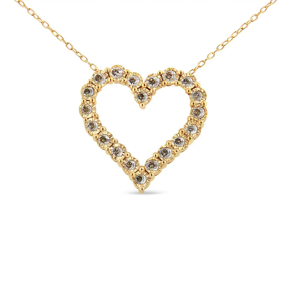 10k Yellow Gold Flashed.925 Sterling Silver 1/2 Cttw Champagne Diamond Miracle Plate Heart Pendant Necklace (k-l Color