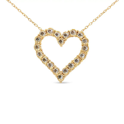 10k Yellow Gold Flashed.925 Sterling Silver 1/2 Cttw Champagne Diamond Miracle Plate Heart Pendant Necklace (k-l Color