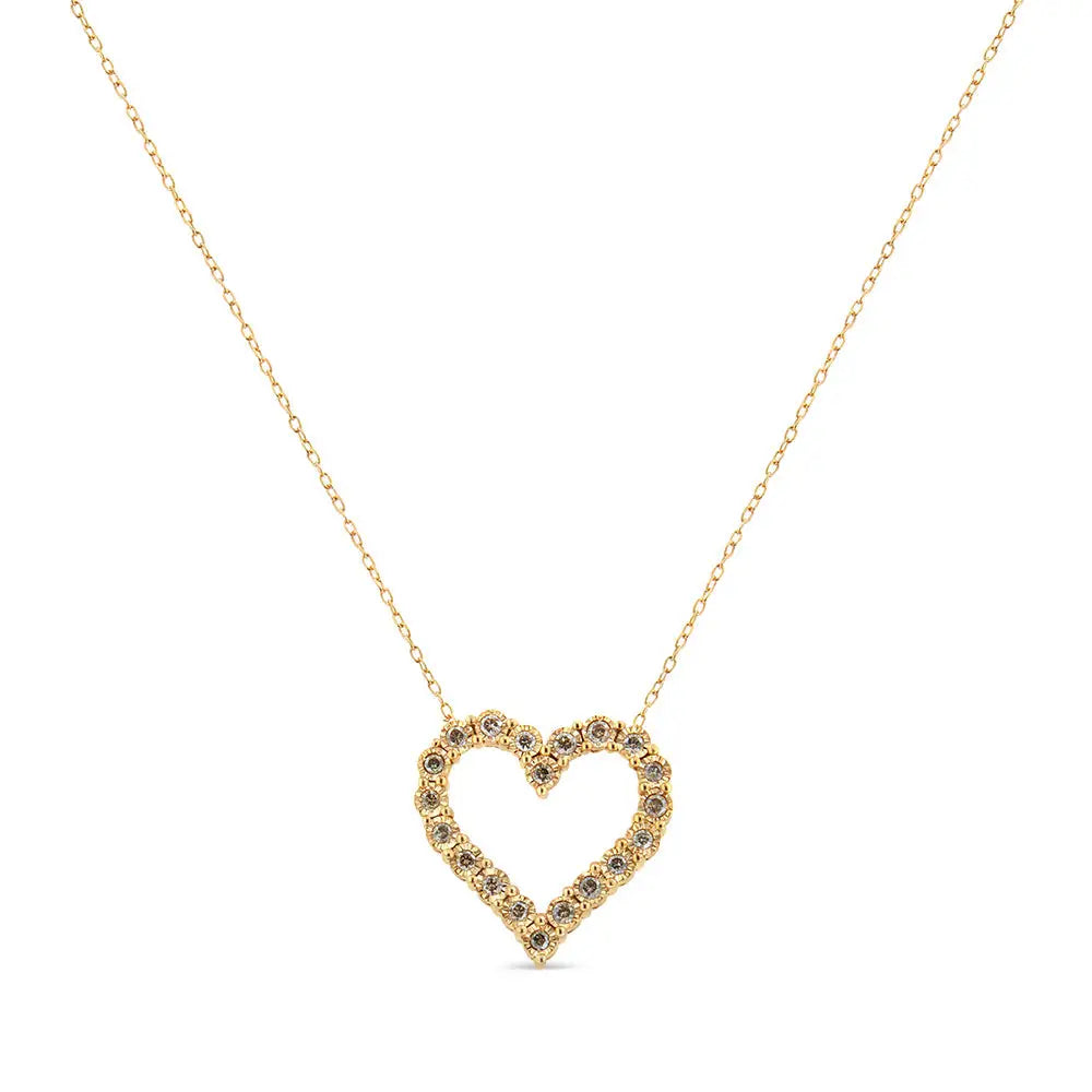 10k Yellow Gold Flashed.925 Sterling Silver 1/2 Cttw Champagne Diamond Miracle Plate Heart Pendant Necklace (k-l Color