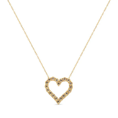 10k Yellow Gold Flashed.925 Sterling Silver 1/2 Cttw Champagne Diamond Miracle Plate Heart Pendant Necklace (k-l Color