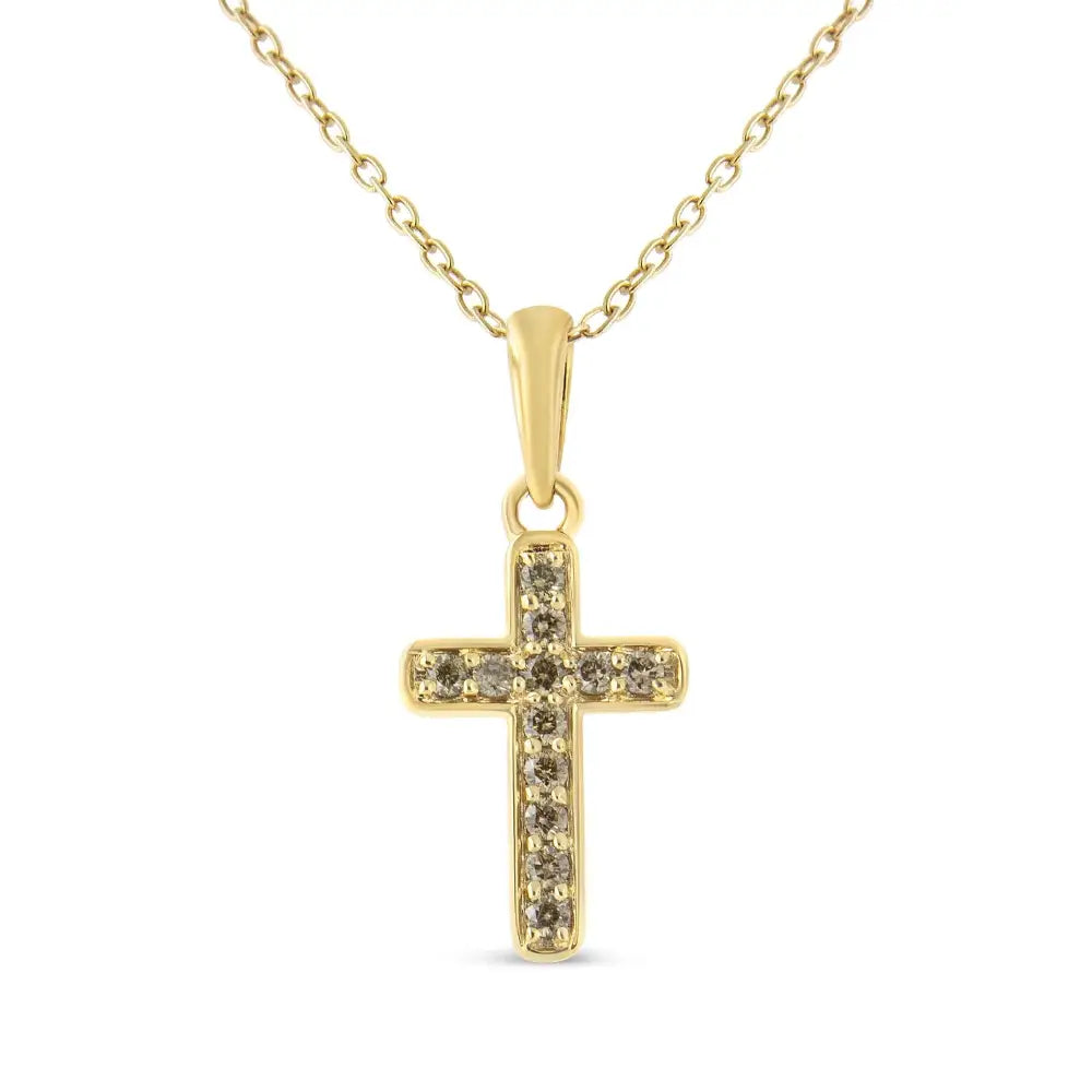 10k Yellow Gold Flashed.925 Sterling Silver 1/4 Cttw Champagne Diamond Cross Pendant Necklace (k-l Color I1-i2 Clarity)