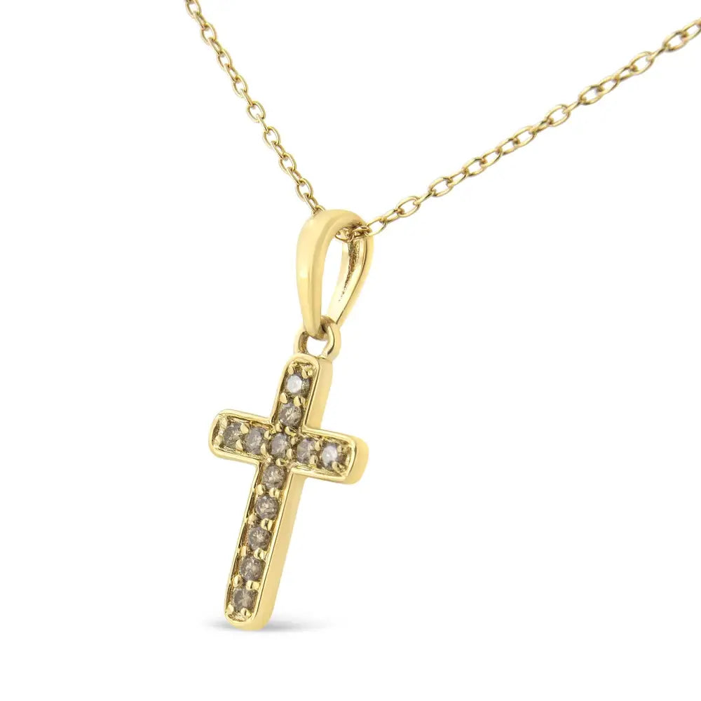 10k Yellow Gold Flashed.925 Sterling Silver 1/4 Cttw Champagne Diamond Cross Pendant Necklace (k-l Color I1-i2 Clarity)