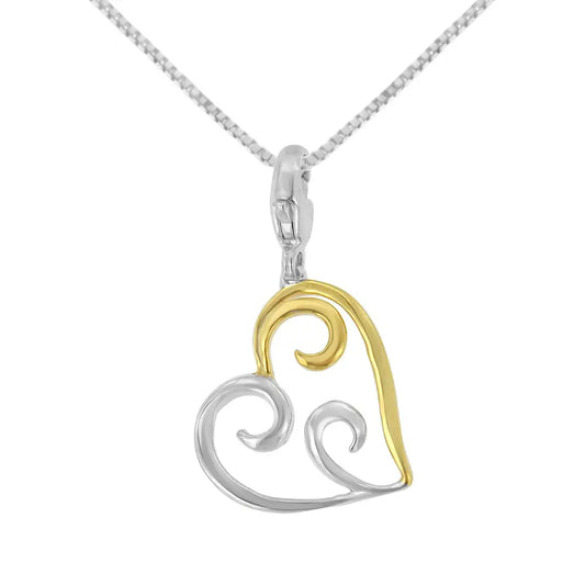 10k Yellow Gold Flashed.925 Sterling Silver Heart-shaped Pendant Necklace - Fine Jewelry us Direct