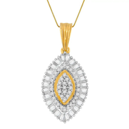 10k Yellow Gold Multi-cut Diamond Golden Burst Halo Pendant Necklace (0.5 Cttw I-j Color I2-i3 Clarity) - Fine Jewelry