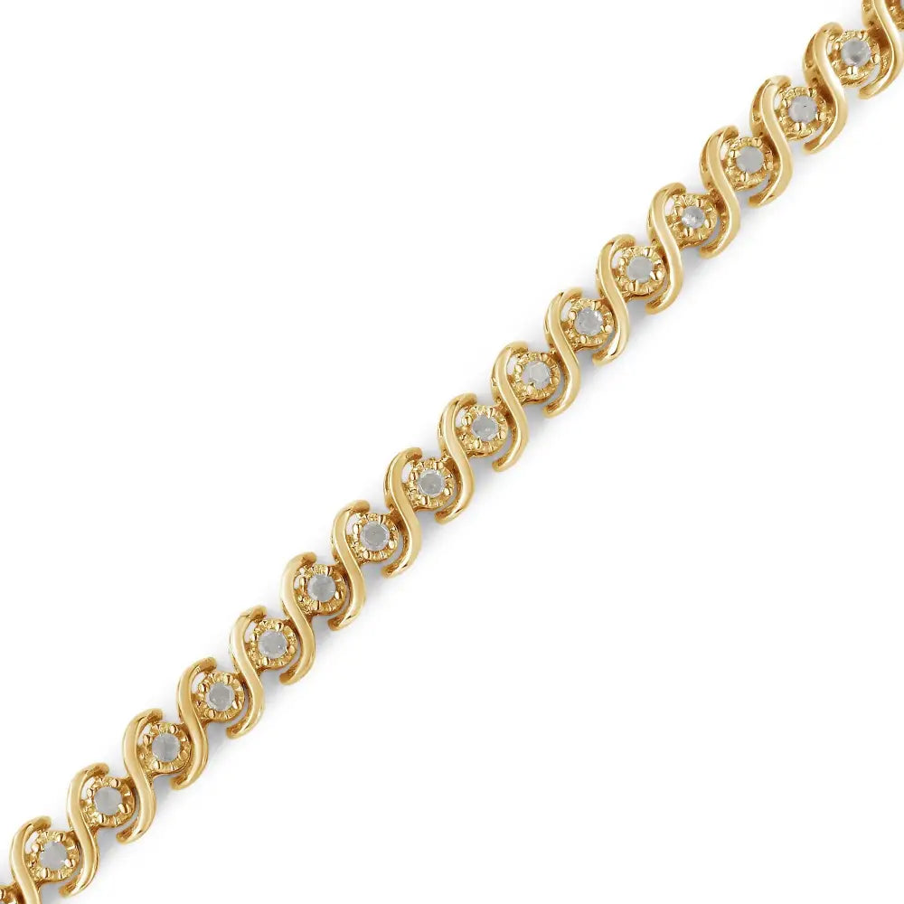 10k Yellow Gold Over.925 Sterling Silver 1.0 Cttw Round Miracle-set Diamond 7’’ Tennis Bracelet (i-j Color I3