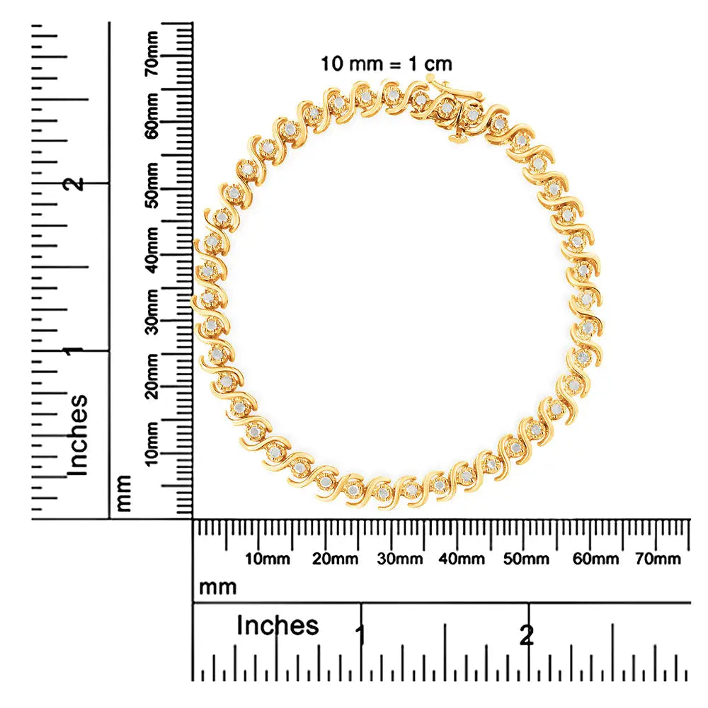 10k Yellow Gold Over.925 Sterling Silver 1.0 Cttw Round Miracle-set Diamond 7’’ Tennis Bracelet (i-j Color I3