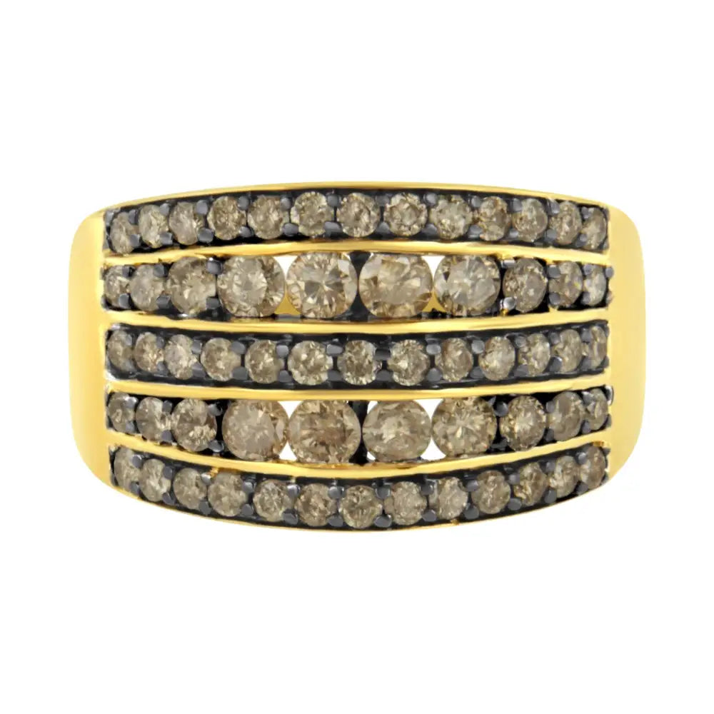 10k Yellow Gold Over.925 Sterling Silver 1 1/2 Cttw Black Rhodium Shared-prong Round-cut Diamond 5 Row Band Ring (j-k