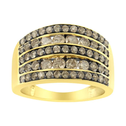 10k Yellow Gold Over.925 Sterling Silver 1 1/2 Cttw Black Rhodium Shared-prong Round-cut Diamond 5 Row Band Ring (j-k