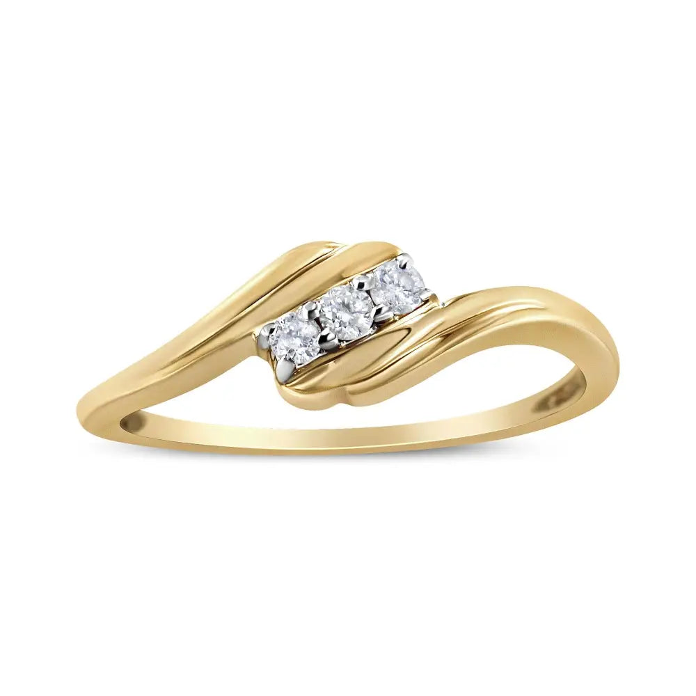 10k Yellow Gold Over.925 Sterling Silver 1/10 Cttw Diamond Three-stone Bypass Fashion Cocktail Ring (I-j Color I2-i3